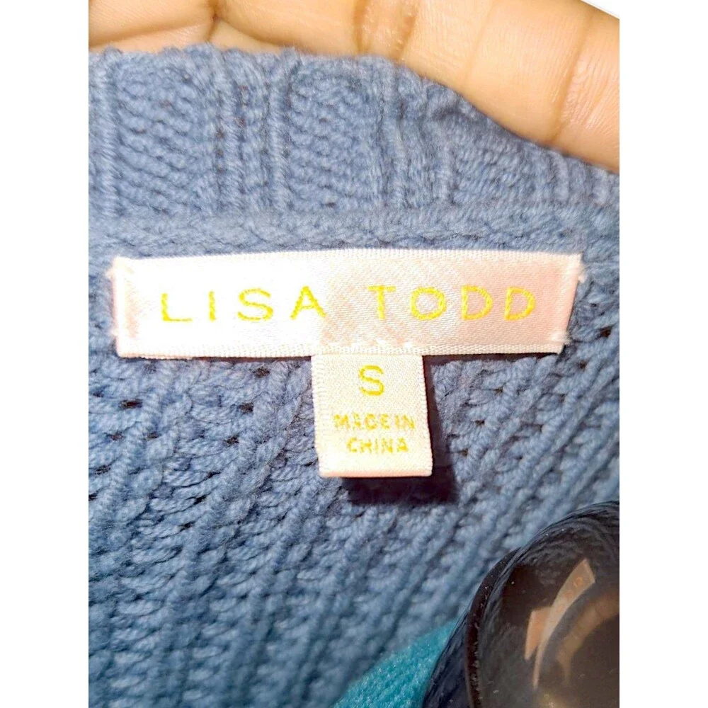 Lisa Todd Women’s Size S Blue Black Cotton Cable Knit Preppy Crew Neck S…